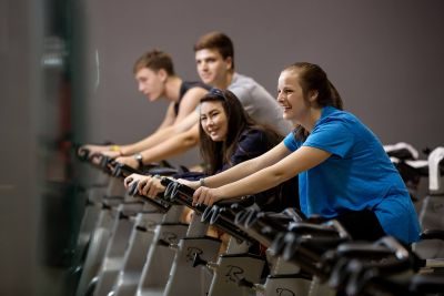 Students on exercise bikes