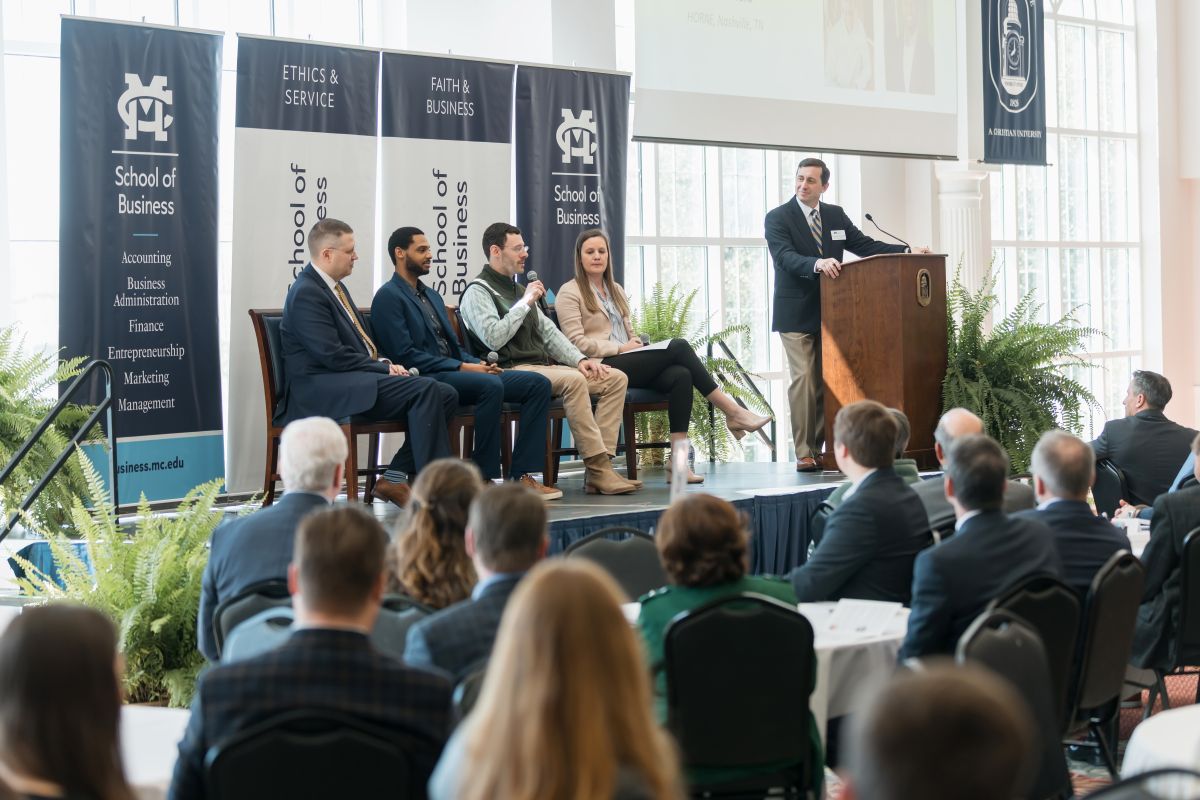 MC School of Business' Service and Ethics Week attendees will hear a panel discussion of faith and business ethics similar to last year's event, pictured.