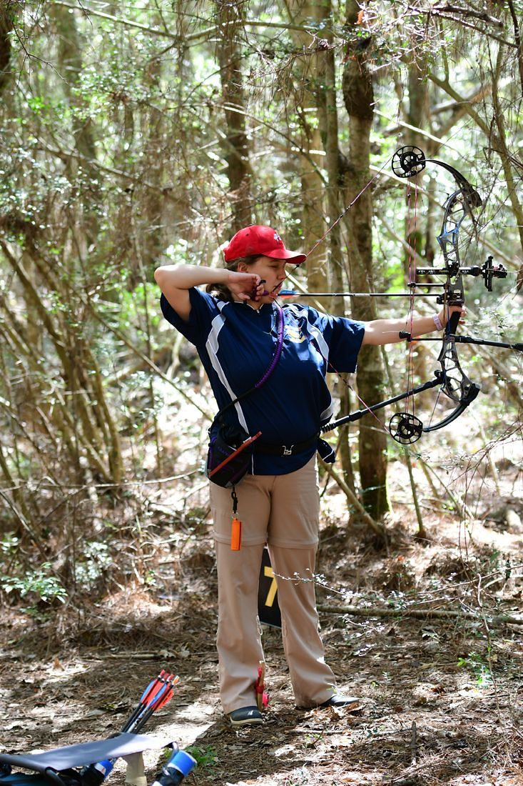 MC's Amy Smart of Diamondhead zeroes in on a target during the USA Archery South-Central Region Collegiate 3D Championship in Hattiesburg.