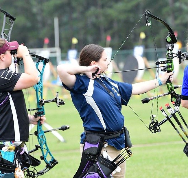 Emelia Miceli, who had not shot a regular compound bow until she came to Mississippi College, was the last archer from Mississippi remaining in the women's head-to-head shootdown at the 2023 USA Archery Collegiate Target Nationals.