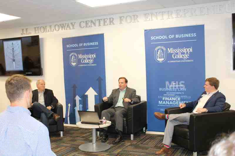Business leaders and students shared insights at the J.L. Holloway Entrepreneurship Center in the Mississippi College School of Business.