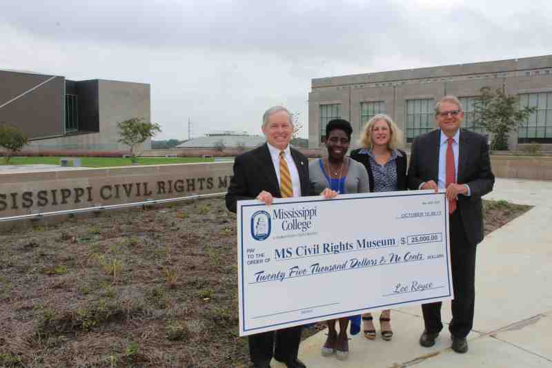 Mississippi College President Lee Royce presented leaders of two new museums in Jackson with a $25,000 grant from MC on October 10. The Museum of Mississippi History and Mississippi Civil Rights Museum opened on December 9, 2017 as part of the state's Bicentennial celebration. Founded in 1826, MC is the state's oldest institution of higher learning. It is the nation's second oldest Baptist college. Dr. Royce retired as MC president in June 2018 after 16 years of distinguished service.