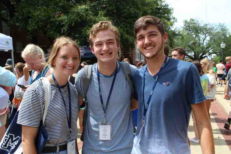 Incoming Mississippi College freshmen Maddie Varnum of Destin, Florida, Jake Farris of Dallas, Texas and Cole Benoit of Carriere are pictured at MC's summer Orientation on May 30.