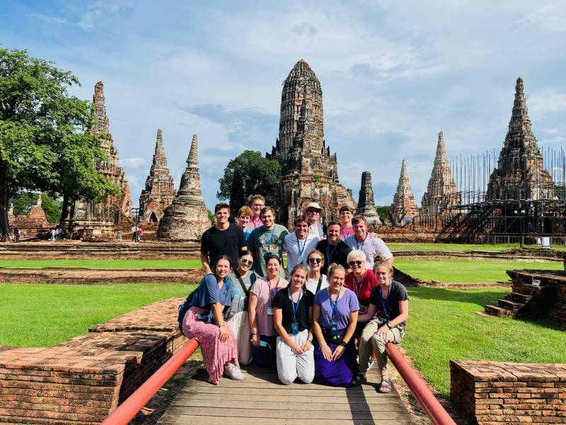 An MC Honors College class explores Ayutthaya, Thailand, in May 2022. Each spring, Honors College students take a two-week cultural immersion tour abroad. The students select the location and communicate the experiential knowledge they gained by doing individual research projects.
