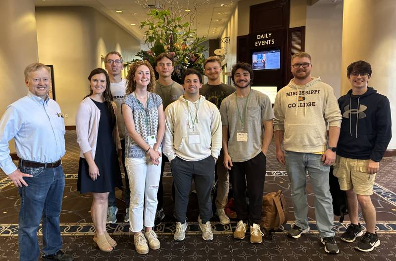 Mississippi College faculty and students participating in the Louisiana/Mississippi Section meeting of the Mathematical Association of America in New Orleans include, from left, John Travis, Taylor Poe, Dan Watson, Shelby Dean, Sam Haygood, David Torrent, Luke Boarman, Jacob Robinson, Thian Sumrall, and Trevor Thomas.