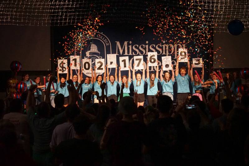 Mississippi College volunteers reveal the final fundraising tally at last year's Dance Marathon to benefit Children's of Mississippi.   