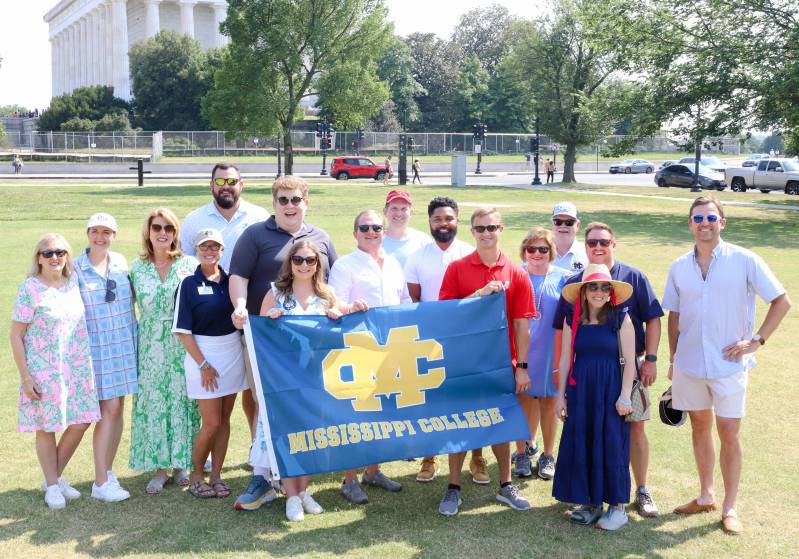 Mississippi College alumni and friends gather in the shadow of the Lincoln Memorial in the nation's capital to celebrate Mississippi on the Mall in June 2023.