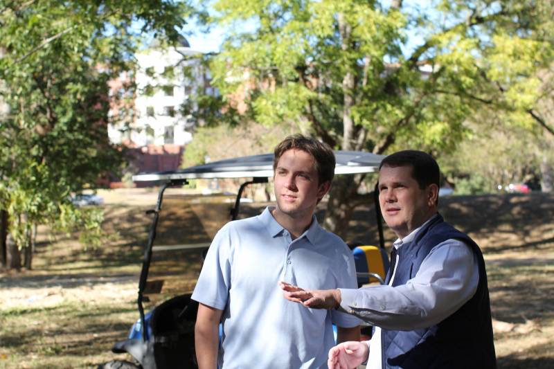 MC President Blake Thompson, right, will lead some of the community tours during the infrastructure phase of the mixed-use development across Highway 80 from Mississippi College.