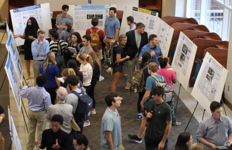 The Math, Chemistry, and Computer Science lobby was the epicenter of discussions during the 2022 Research and Reasoning Symposium at MC.