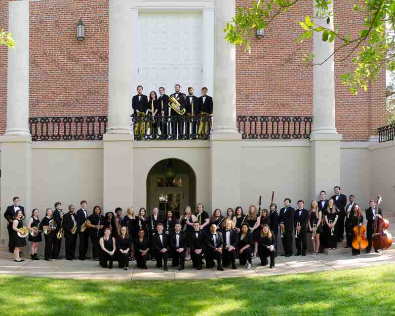 MC Symphonic Winds will perform March 4 at Swor Auditorium. The group is pictured at Provine Chapel on the Clinton campus.