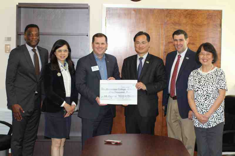 MC’s Huayu BEST Program isn’t the University’s only connection to Taiwan. Representatives of the Houston Taiwan Consulate visited MC’s campus March 31 to present a $1,000 grant from the Taipei Economic and Cultural Office in Houston, Texas, to support the University’s International Festival, an annual event that helps fund scholarships for international students to attend Mississippi College. On hand for the ceremony are, from left, Dr. Keith Elder, MC provost and executive vice president; Andrea Yang, TECO director of education; Dr. Blake Thompson, MC president; Robert Lo, TECO director general; Andy Gipson, Mississippi Commissioner of Agriculture and Commerce and an MC graduate; and Mei-Chi Piletz, executive director of MC’s Office of Global Education.