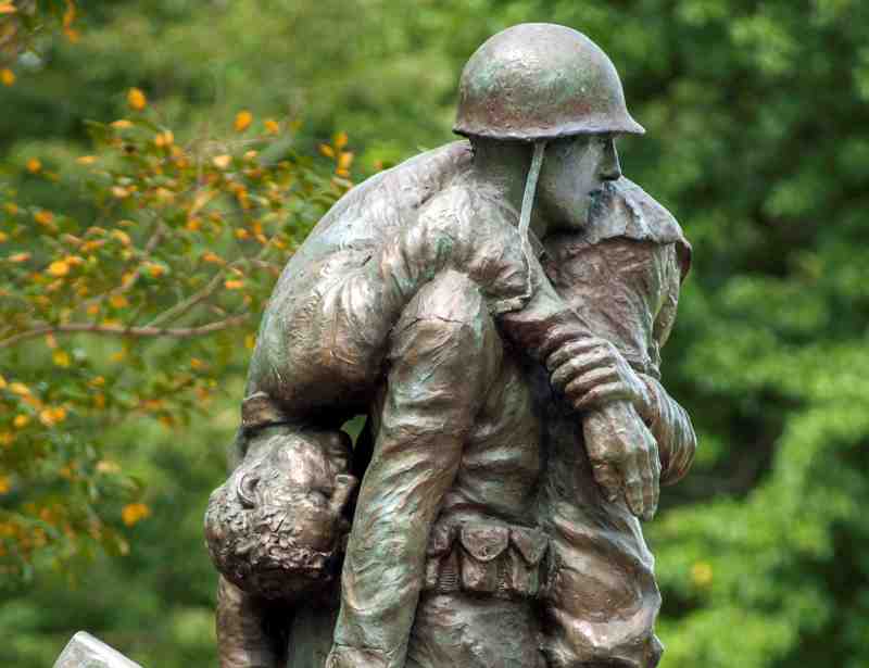 Mississippi College has enjoyed a long relationship with the U.S. military. This 2011 bronze sculpture, “Fallen Comrade,” by the late Sam Gore, former chairman of the Art Department at MC, is based on a pair of Clinton residents who served in the Korean War. It is on display in the Clinton Visitor Center off the Natchez Trace Parkway.