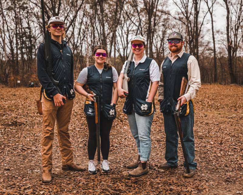 Members of the Mississippi College sporting clay team will greet MC Shot Cup participants at Providence Hill. The team includes, from left, Wilson Ethridge, Gracen Lancaster, Meagan Galatas, and Greg Garrett.