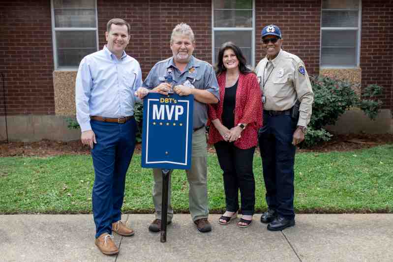 MC's 3rd MVP award recipient, Mike Boyd, joins President Blake Thompson, Angie Hardin, and Officer Gregory Travis on the Clinton campus.
